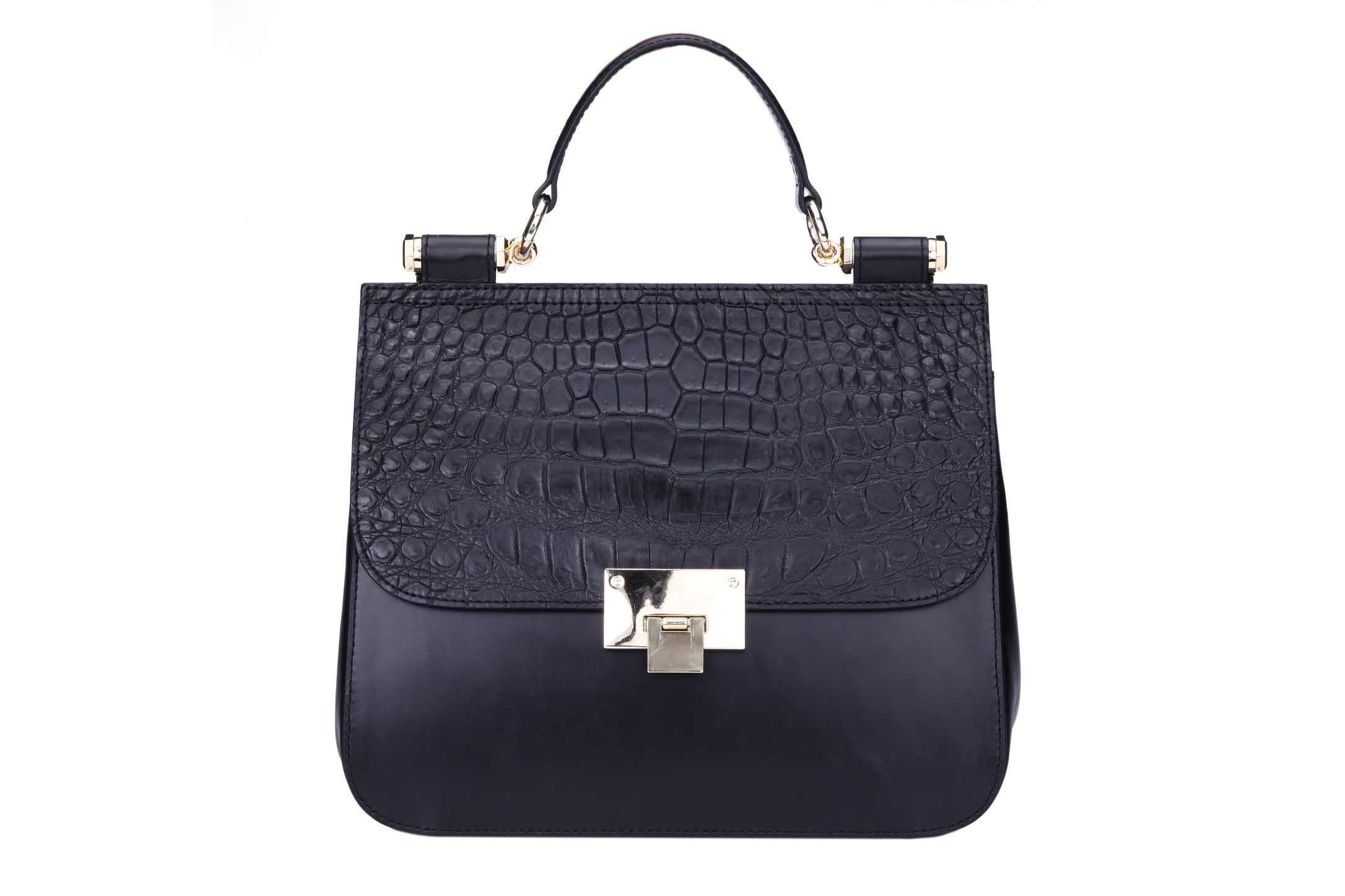 Handbag top handle crocodile leather pattern cover with metal lock