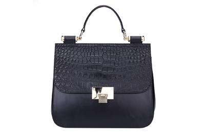 Handbag top handle crocodile leather pattern cover with metal lock