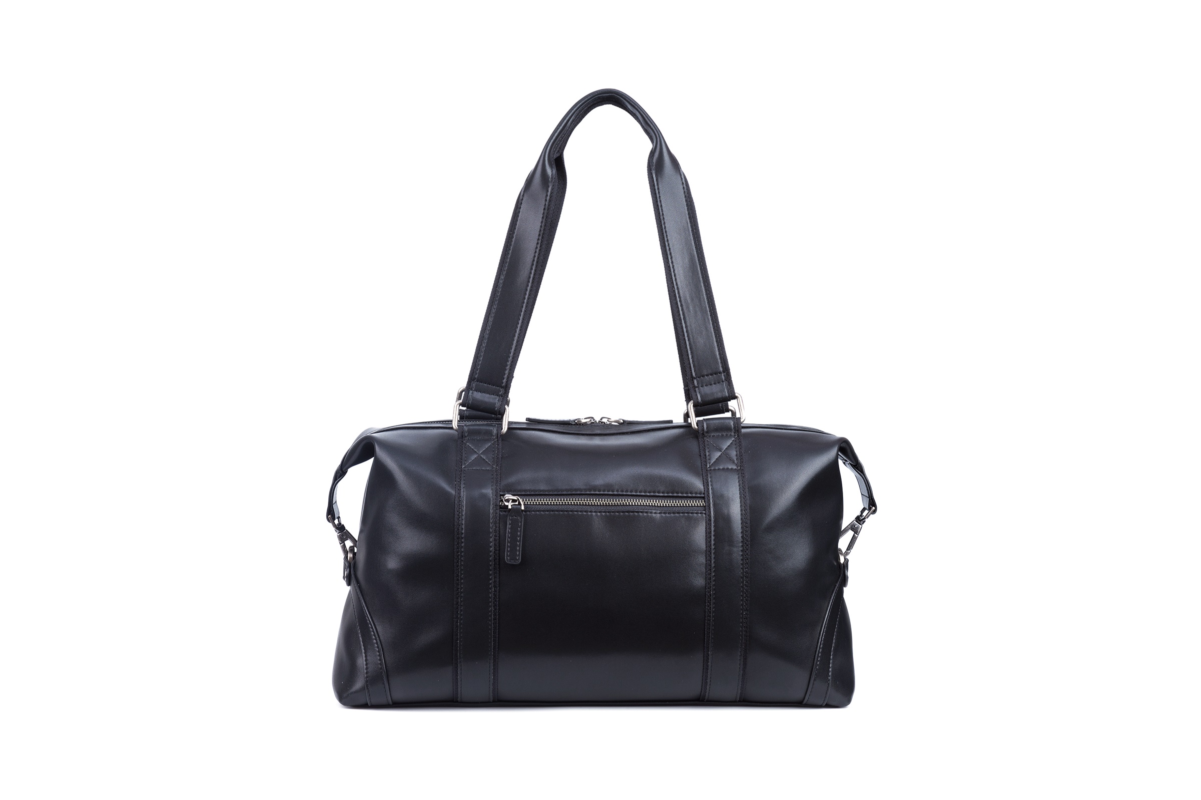 Duffle leather handle metal zipper closure